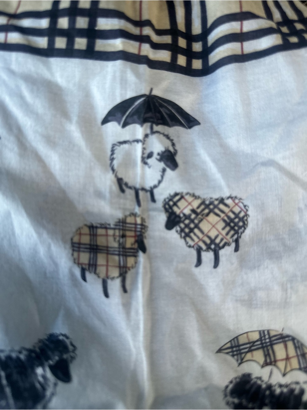Burberry White Plaid & Black Sheep Print Scarf - Picture 2 of 3